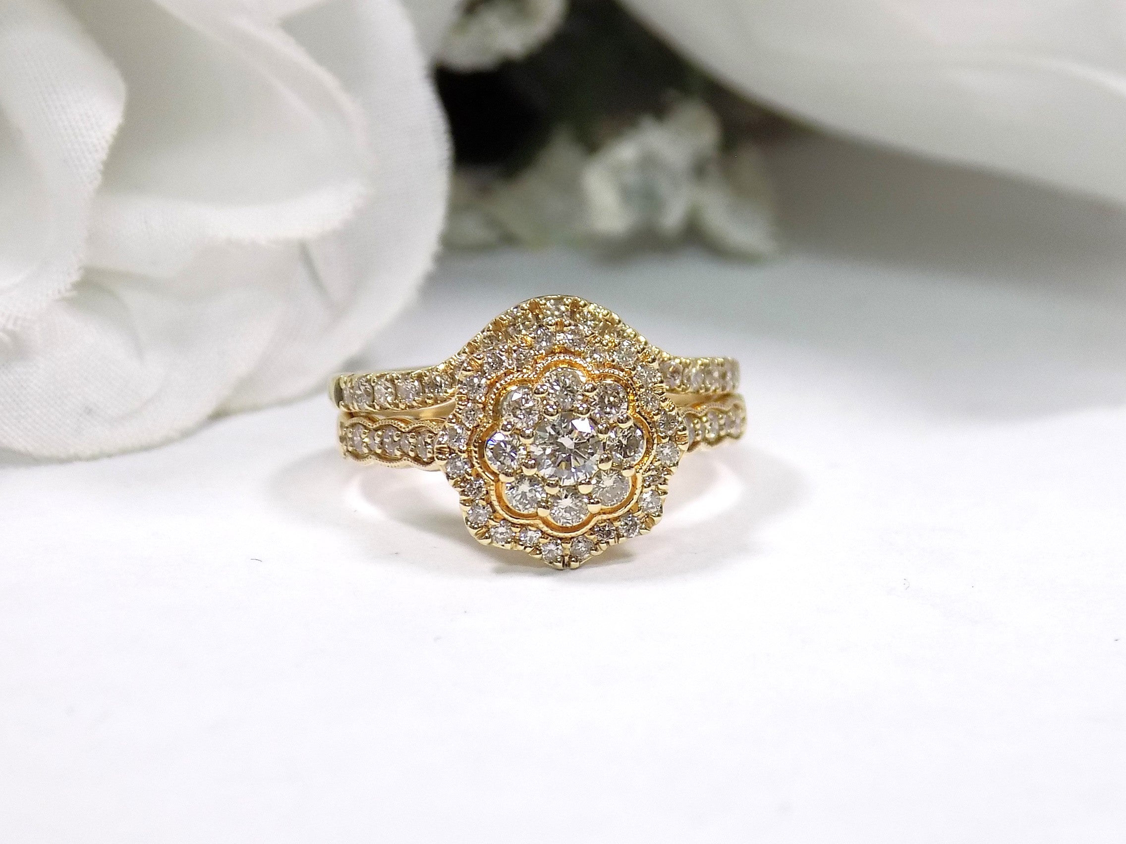 Ladies' 2-Piece 1ct TW Natural Diamond Wedding Set in 14K Yellow Gold - matching band