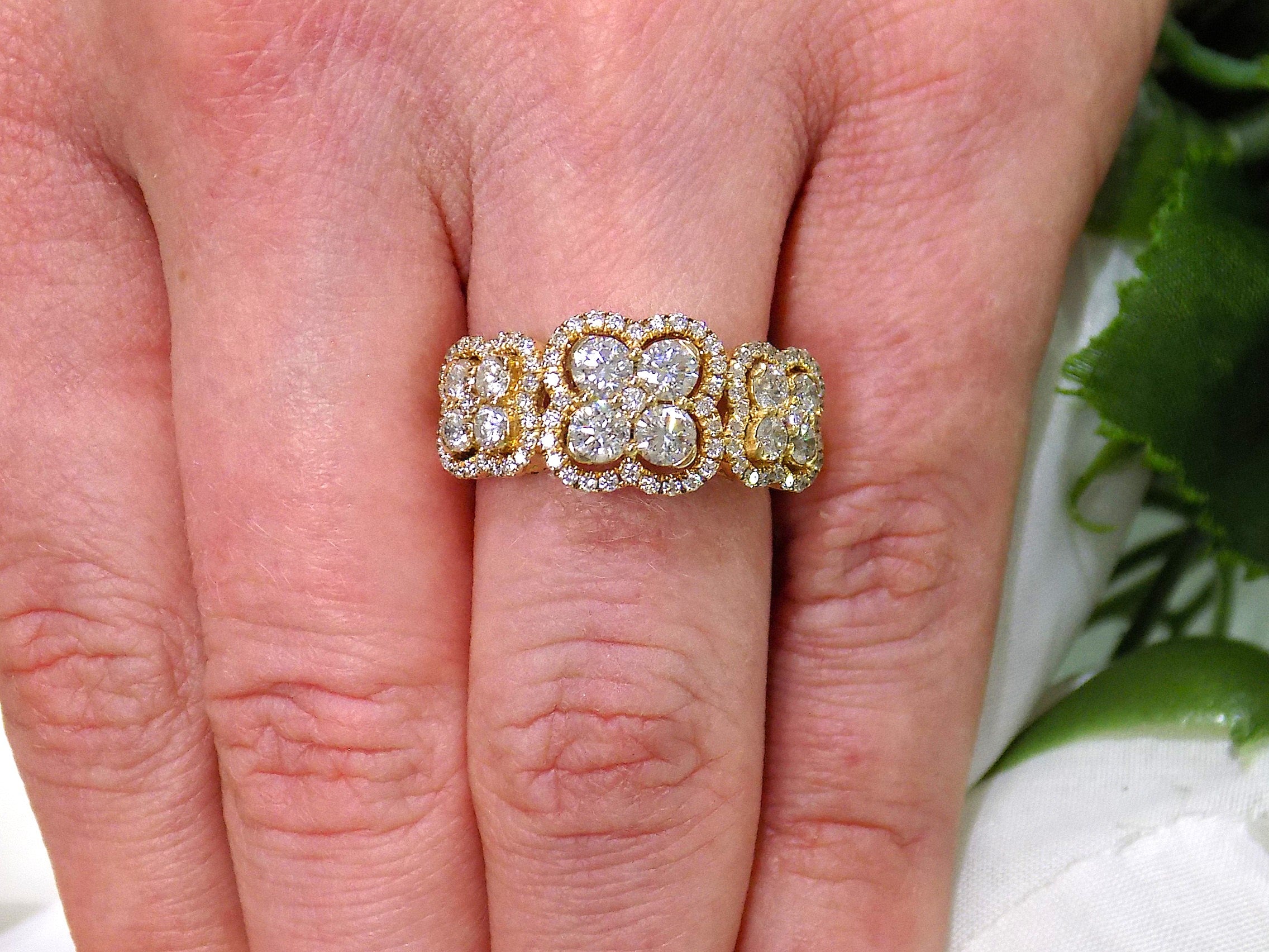 1.50ct Natural Diamond Decorative Band in 14K Yellow Gold on a ladies finger.