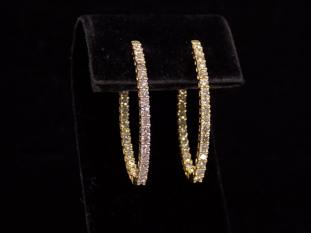 2.00ct total weight natural diamond in and out style oval hoops in 14K yellow gold.