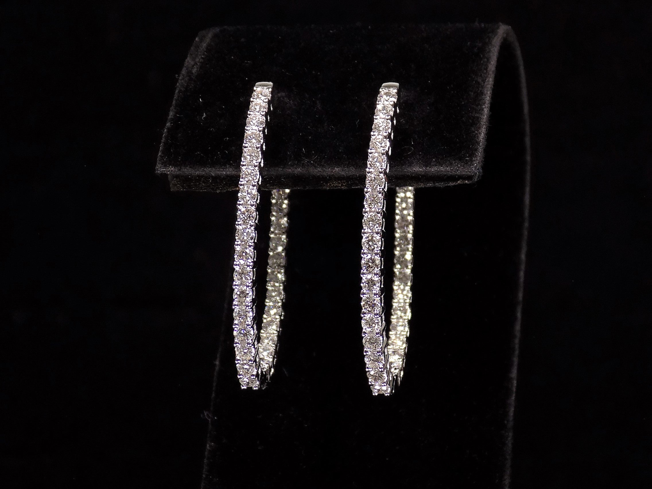 Women's 2ct TW Natural Diamond Oval Shape Hoop Earrings in Solid 14K White Gold - Inside-Out Style