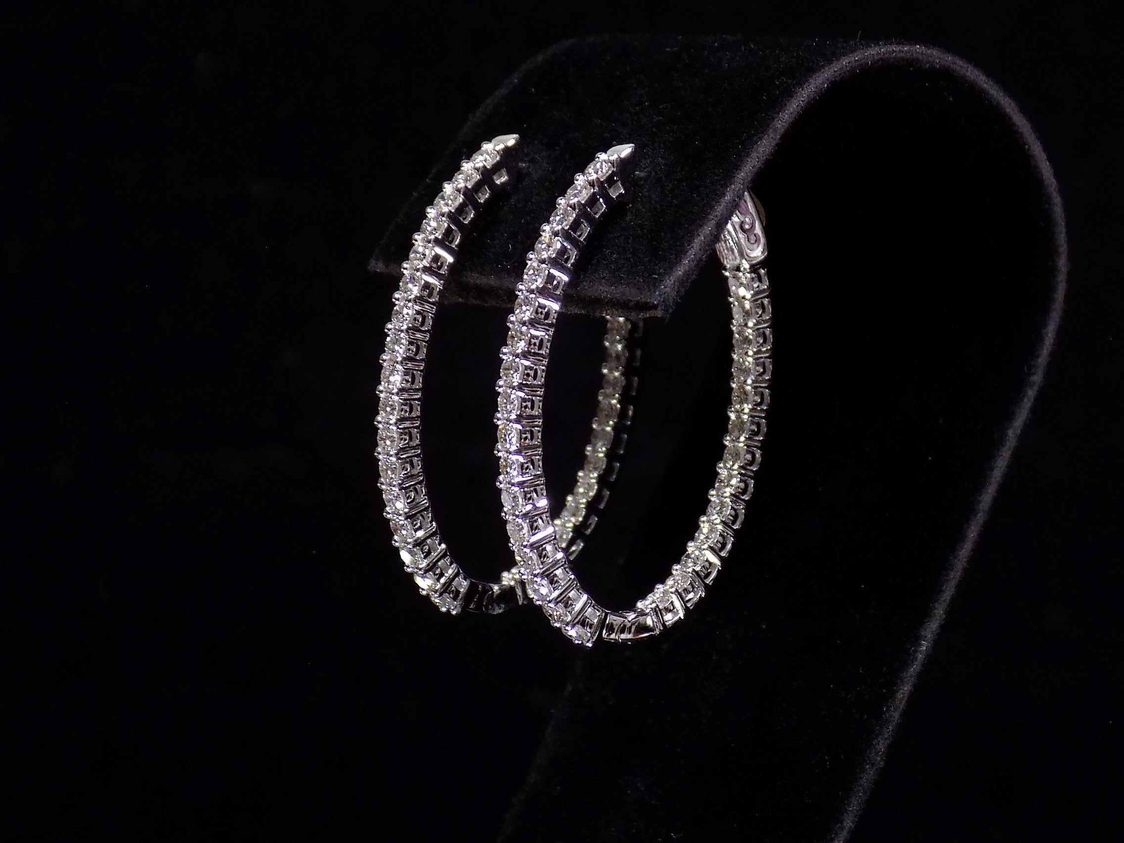 Women's 2ct TW Natural Diamond Oval Shape Hoop Earrings in Solid 14K White Gold - Inside-Out Style