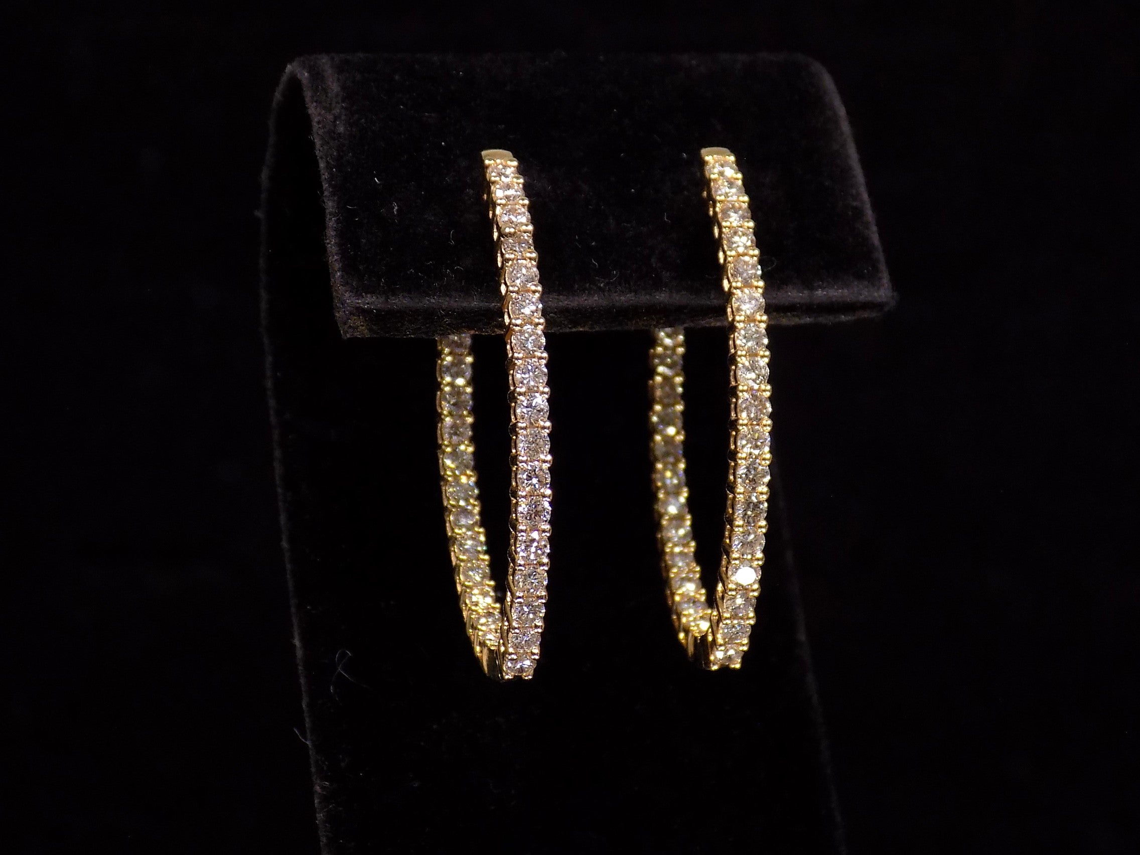 Women's 2ct TW Natural Diamond Oval Shape Hoop Earrings in Solid 14K Yellow Gold - Inside-Out Style