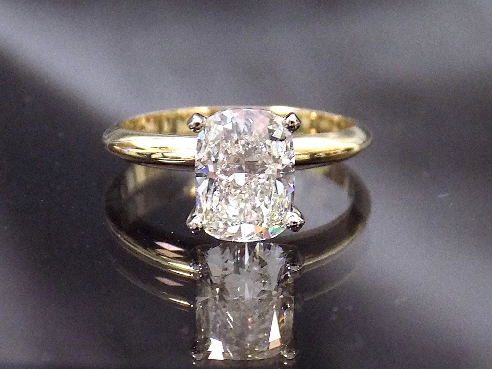 2.01ct NATURAL GIA Elongated Cushion Cut Diamond Solitaire in 14K Yellow Gold w/ White Gold Prongs - Engagement or Wedding Ring