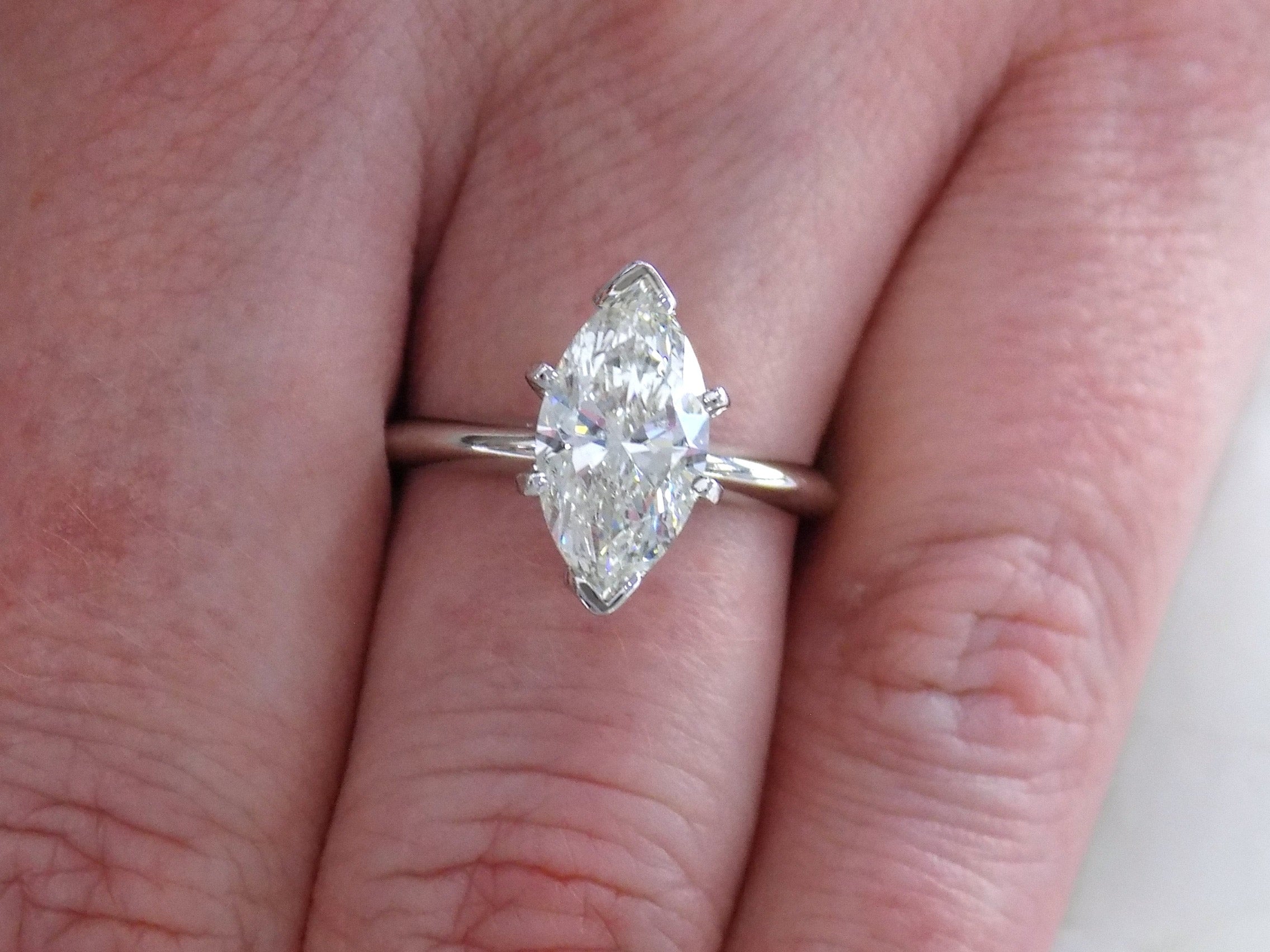 2.03ct NATURAL Marquise Shape Diamond Solitaire Engagement Ring in Solid 14K White Gold