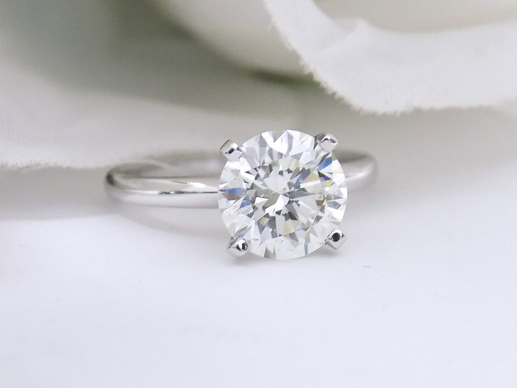 2.51ct NATURAL Round Brilliant Diamond Solitaire in Solid 14K White Gold - Engagement or Wedding Ring