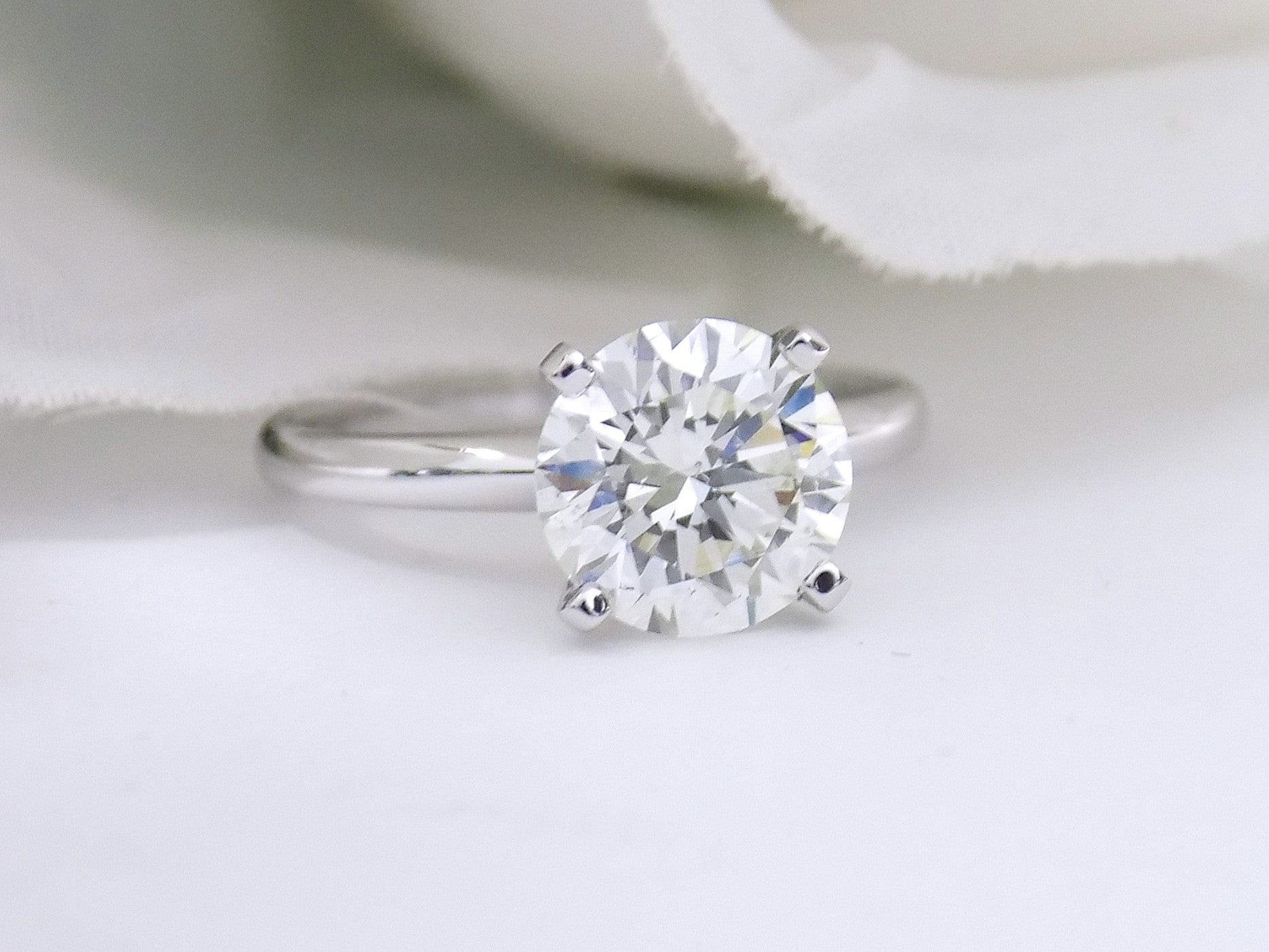 2.51ct NATURAL Round Brilliant Diamond Solitaire in Solid 14K White Gold - Engagement or Wedding Ring