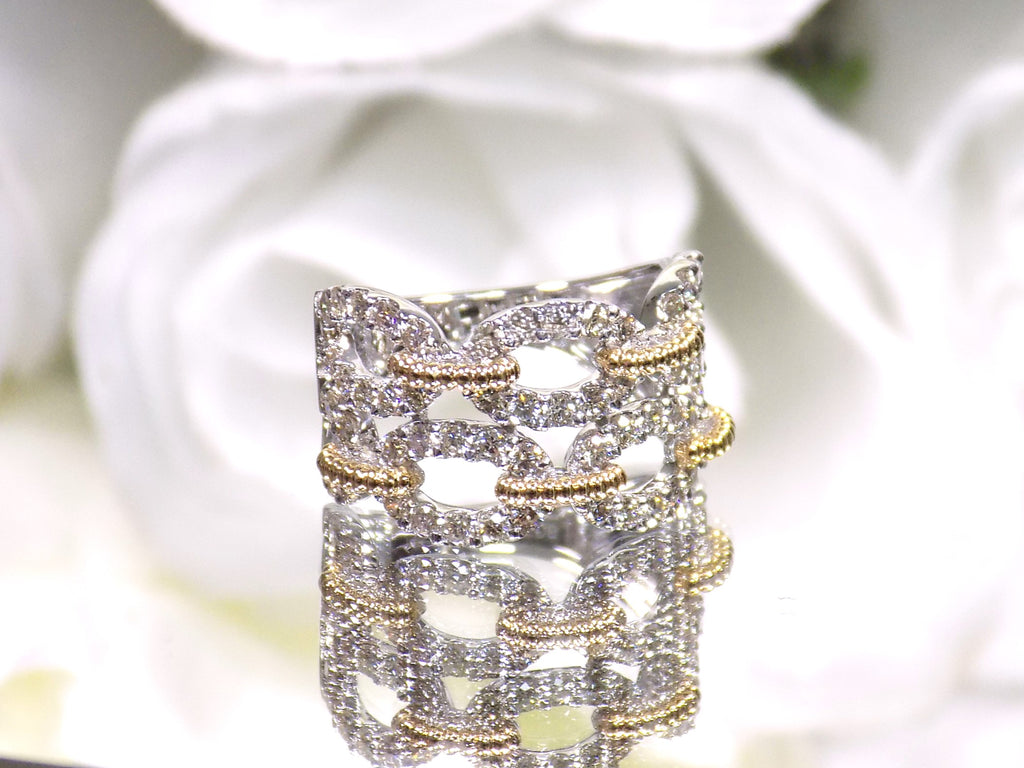 1.50ct double row two tone white and yellow gold natural diamond band.