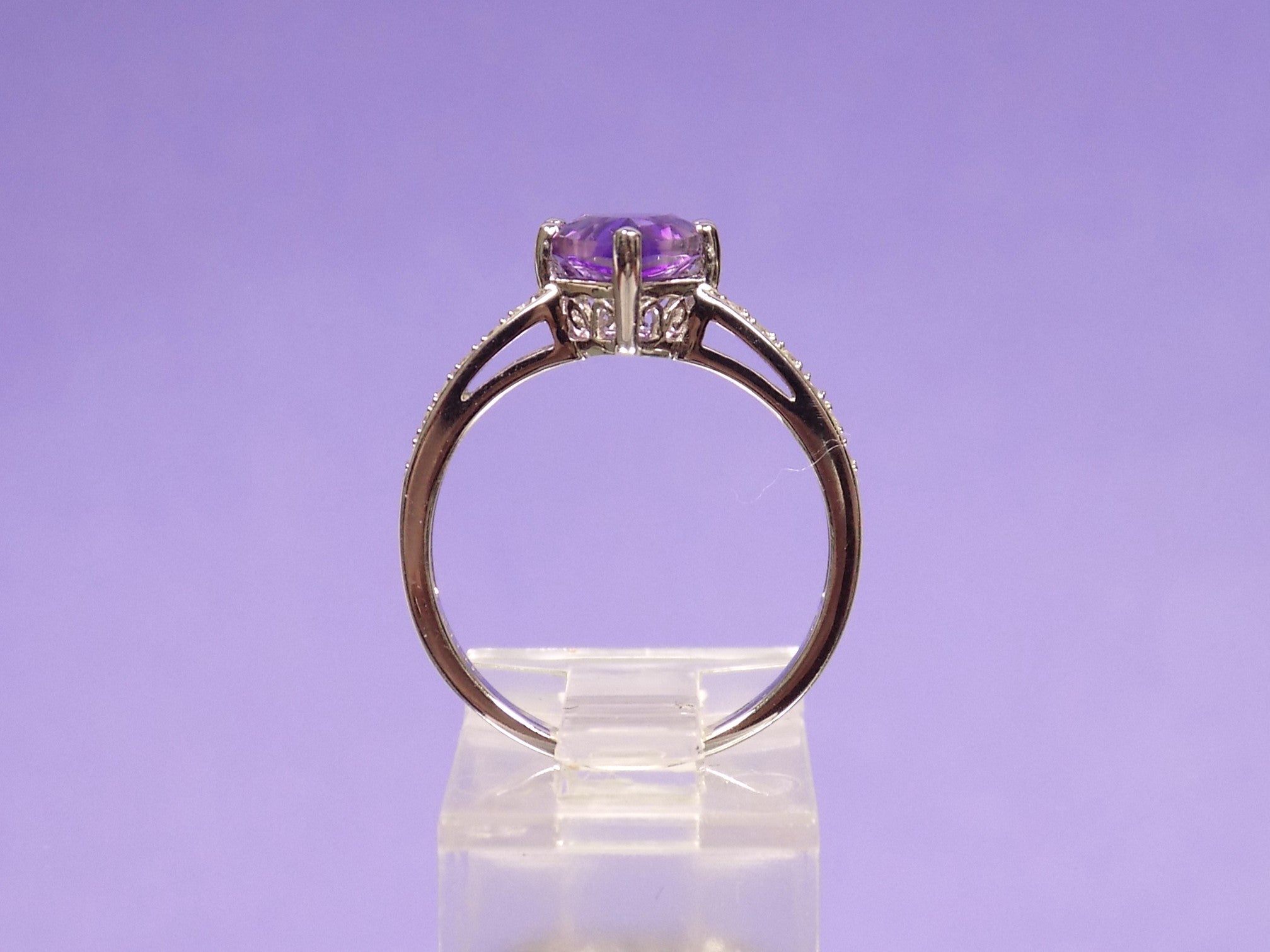 Women's 2.06ct TW Natural Pear Shape Amethyst & Diamond Ring in 14K White Gold