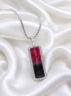 Women's Halo Style Rare 17.96ct TW Natural Bi-Color Tourmaline & Diamond Pendant or Necklace in 14K White Gold