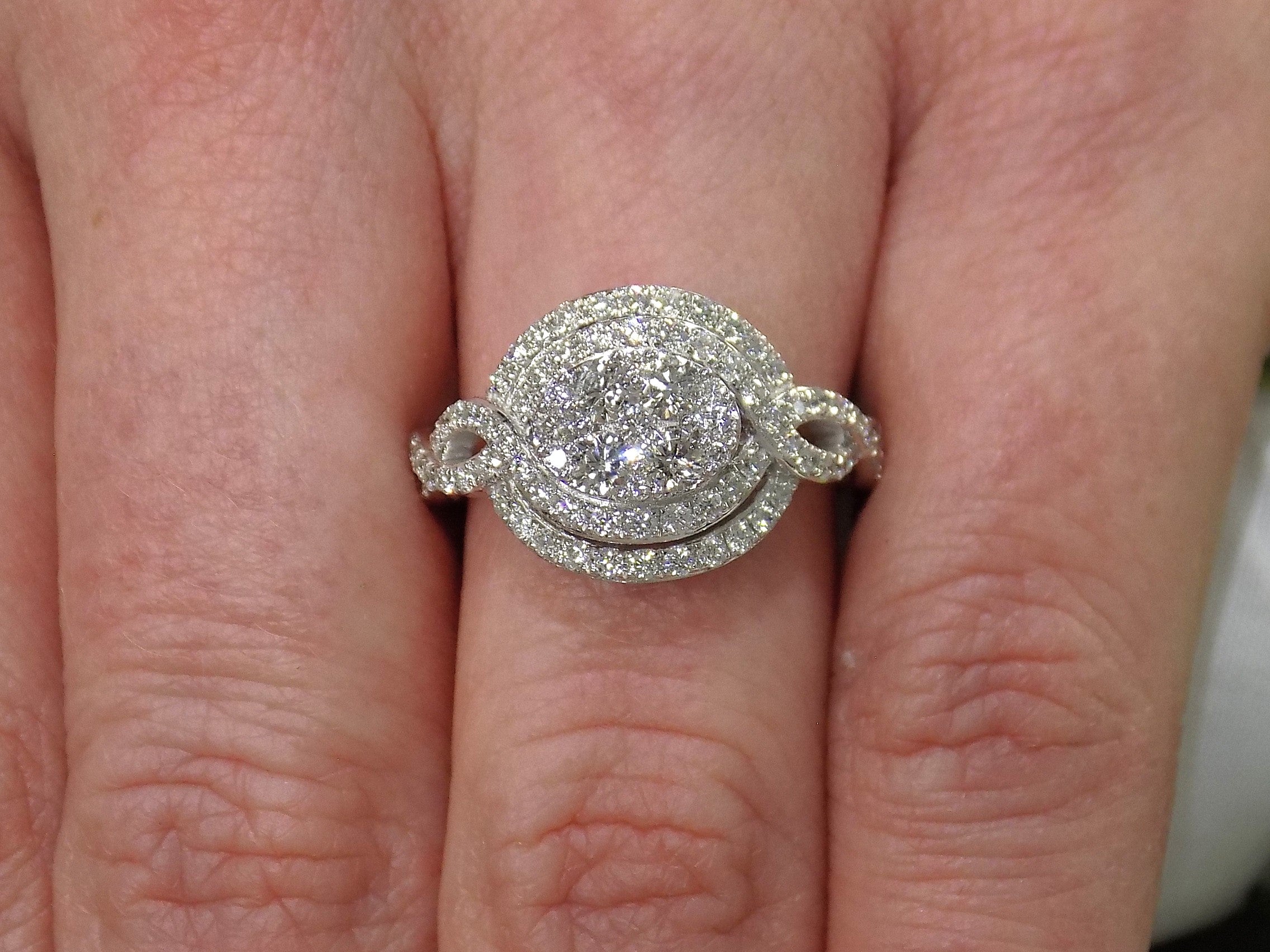 Women's 1.00ct TW Natural Diamond Double Halo Cluster or Cocktail Ring in Solid 14K White Gold