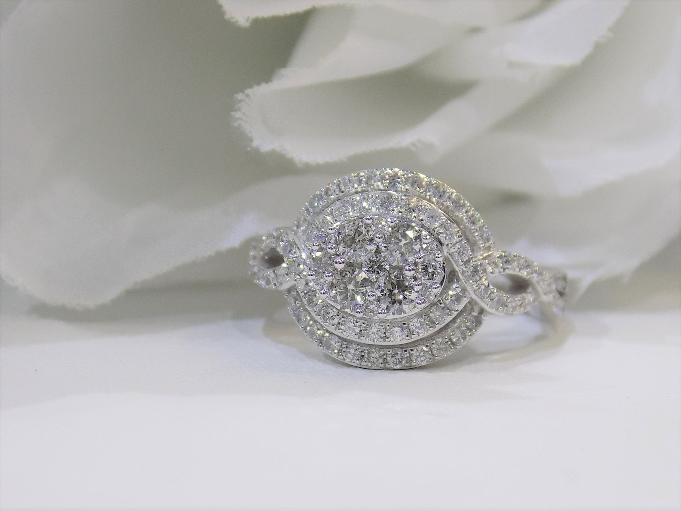 Women's 1.00ct TW Natural Diamond Double Halo Cluster or Cocktail Ring in Solid 14K White Gold