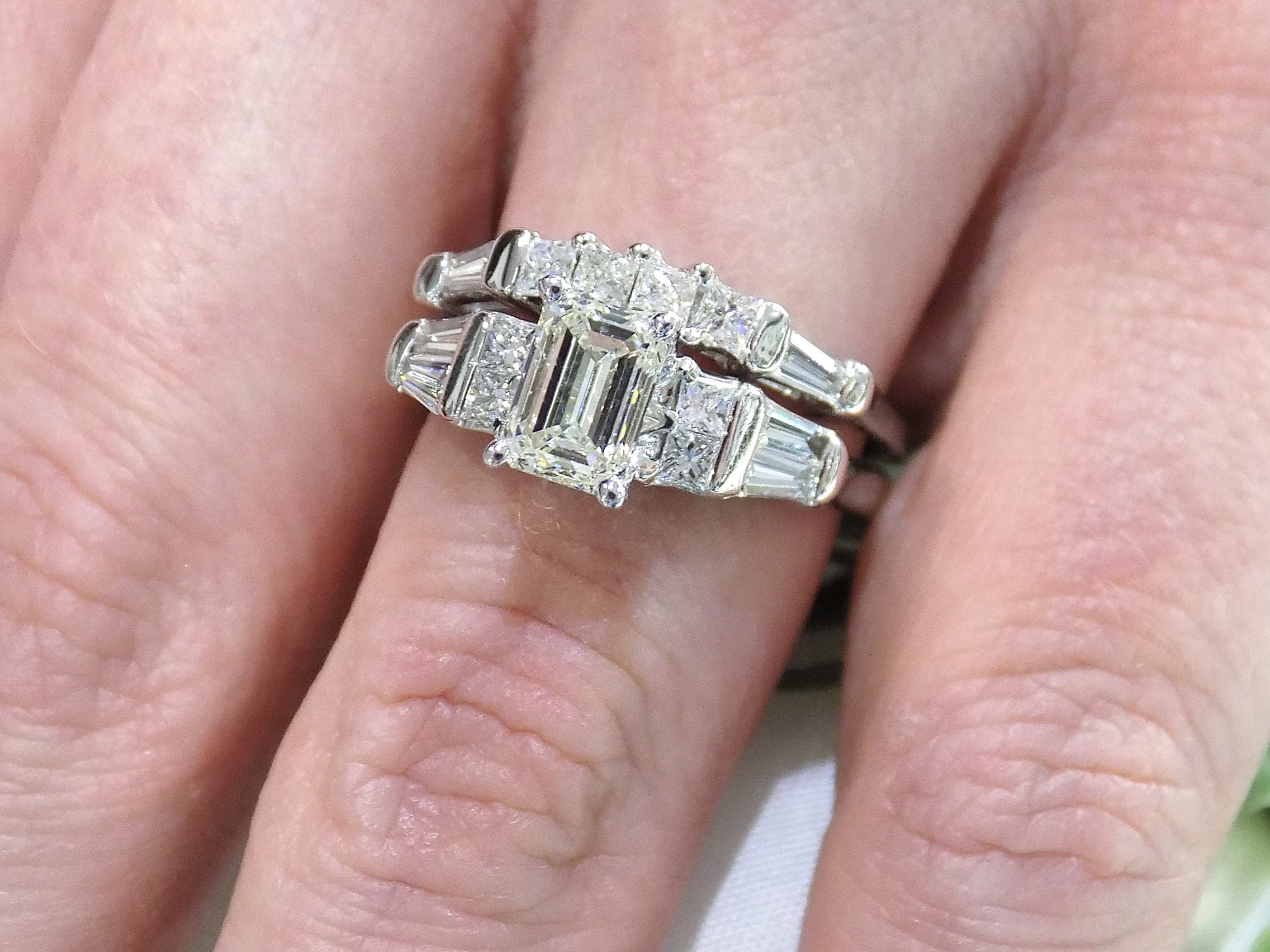 Women's 2.54ct TW Natural Emerald Cut 2-Piece Diamond Wedding Set in 14K White Gold - 1.11ct Emerald Cut Center