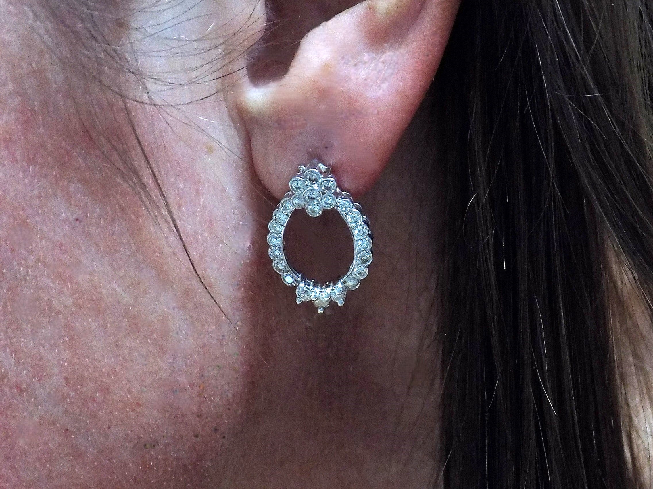 Women's 1.00ct TW Victorian Style Natural Diamond Post Earrings in Solid 14K White Gold - NEW