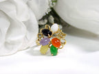 ESTATE Women's Multi-Color Jade/Onyx Gemstone Ring in Solid 14K Yellow Gold - Like NEW