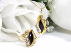 Black Onyx & Natural Diamond Pendant in Solid 14K Yellow Gold - Estate Collection