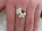 ESTATE Women's Genuine Fresh Water Pearl Cocktail Ring with Natural Sapphire & Diamond Accents in 14K Yellow Gold