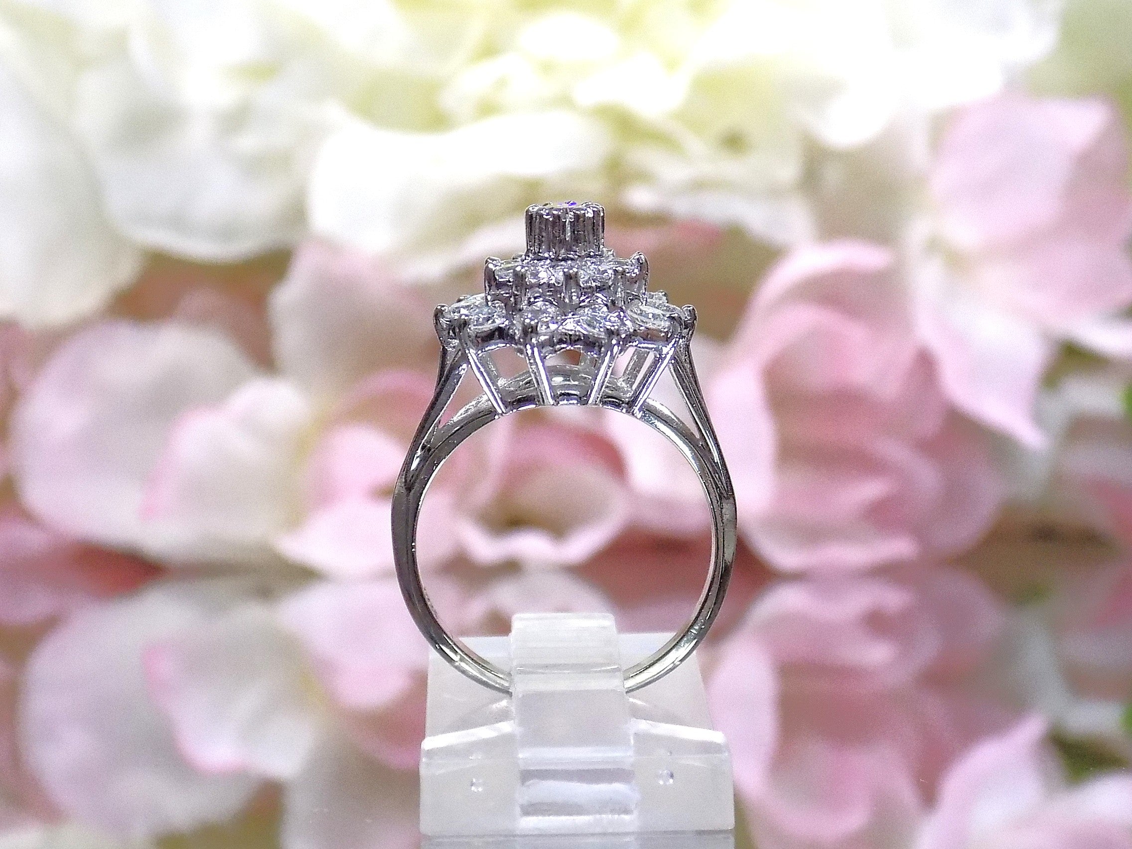 Vintage 1ct TW Natural Round Diamond Cluster Ring in Solid 14K White Gold