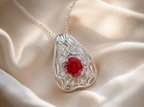 Women's Vintage 1.20ct TW Natural Oval Shape High-End Ruby & Diamond Pendant / Necklace in Platinum 16" - New Condition