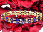 Women's 10.0ct TW Genuine Natural Blue Sapphire & Diamond Bracelet in Solid 14K Yellow Gold 7"