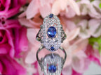 Women's 1.44ct TW Victorian Style Natural Oval Shape Blue Sapphire Ring with Natural Diamond Accents in 14K White Gold