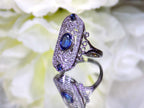 Women's 1.44ct TW Victorian Style Natural Oval Shape Blue Sapphire Ring with Natural Diamond Accents in 14K White Gold
