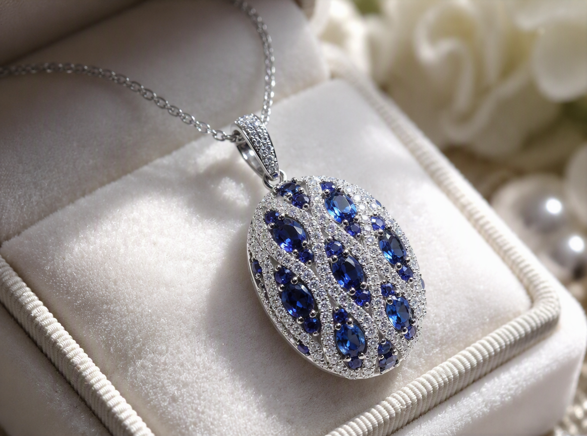 Women's 2.35ct TW Natural Blue Sapphire & Diamond Pendant or Necklace in Solid 18K White Gold