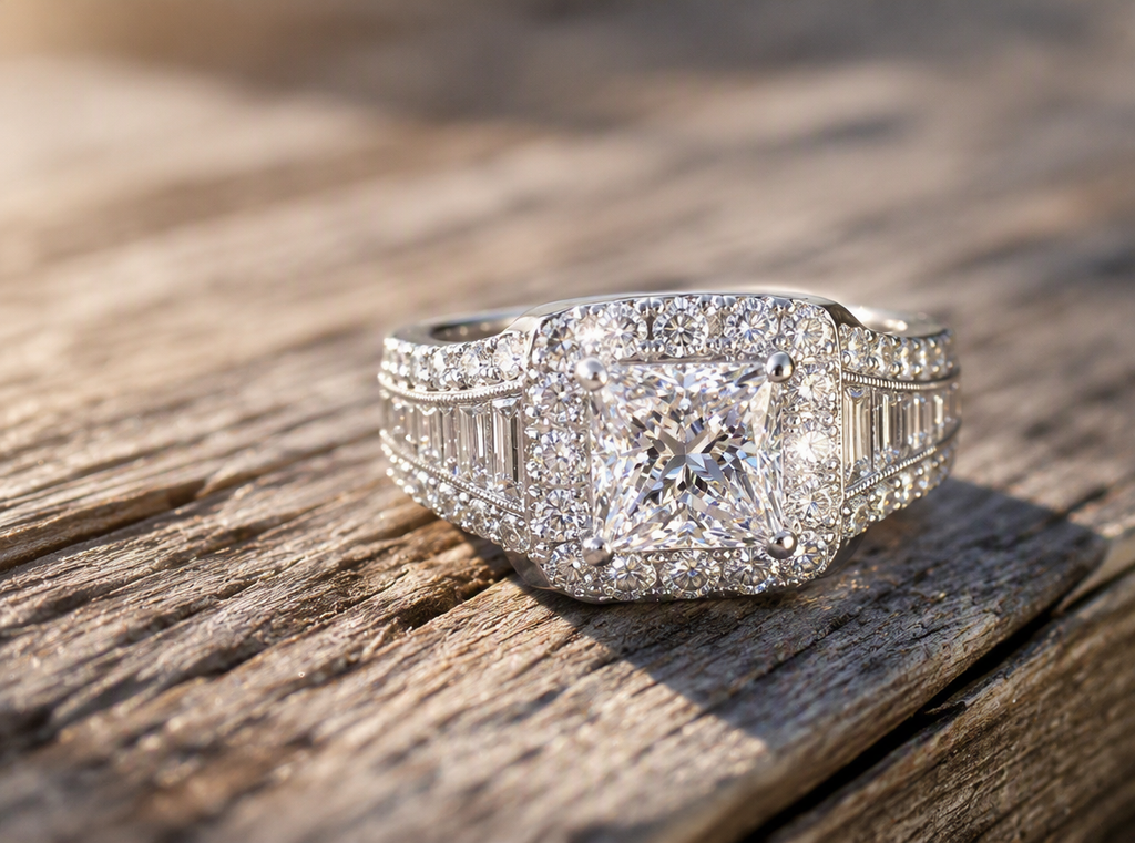 Estate Women's 3.68ct TW Natural Diamond Ring Simon G Designer with 2.05ct Princess Cut Diamond in a 1.63ct in the 18K White Gold