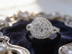Women's 1.00ct TW Natural Diamond Double Halo Cluster or Cocktail Ring in Solid 14K White Gold