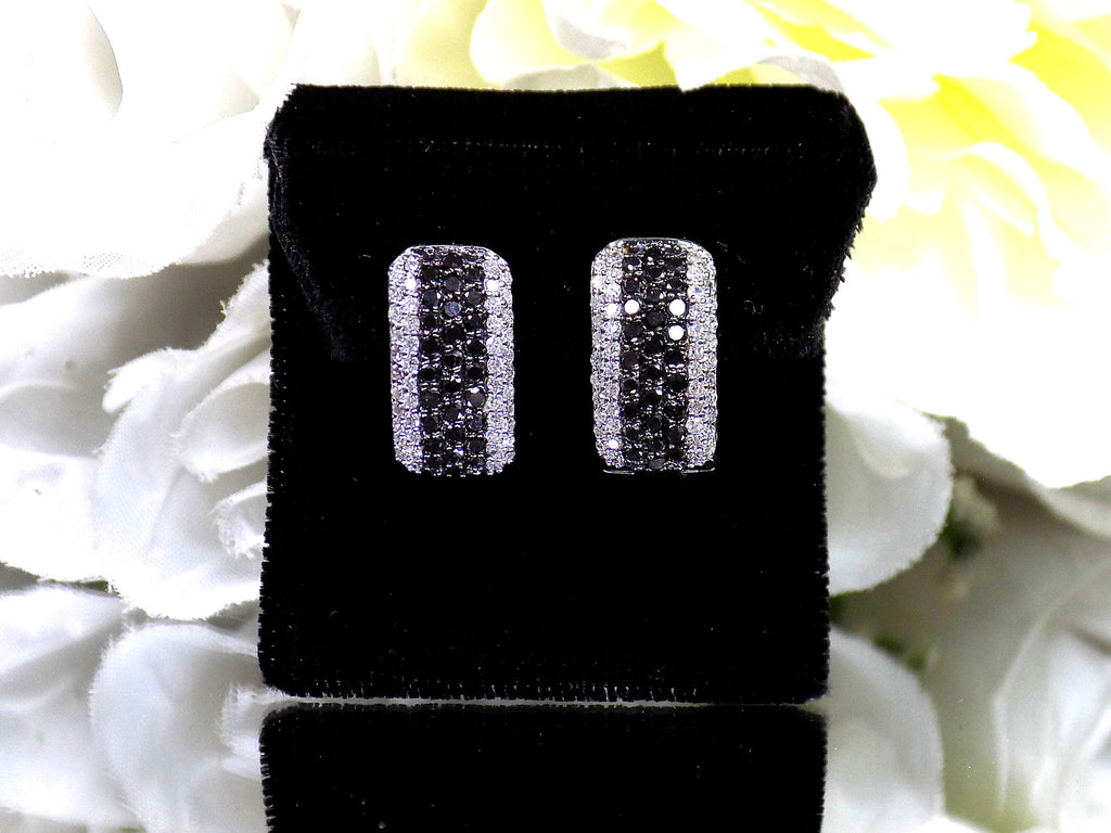 1.00ct total weight natural black and white diamond earrings in solid 14K white gold.