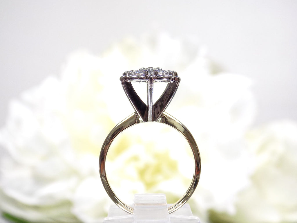 Estate 1.00ct total weight 7 stone round natural diamond cluster in 14K Yellow and White Gold side view.