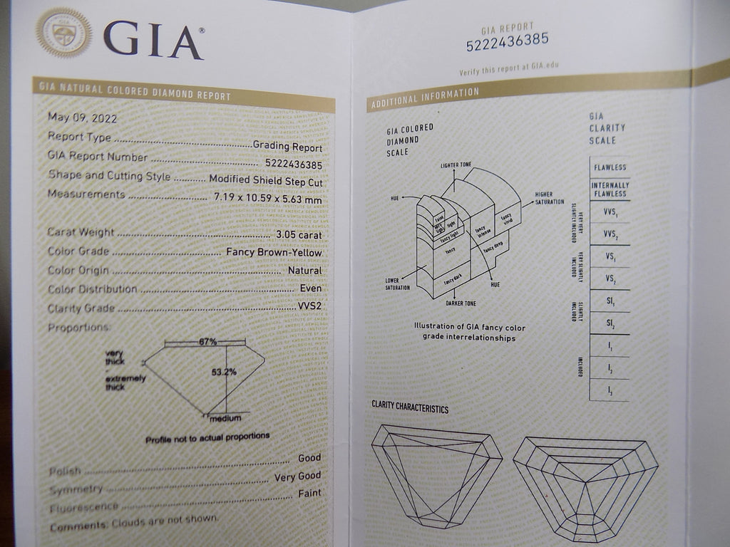 This is a photos of the GIA certificate which certifies this ring is a fancy chocolate diamond - the word "chocolate diamond' is trademarked by the LeVian corporation so this is how they word it when certifying a fancy chocolate diamond. 