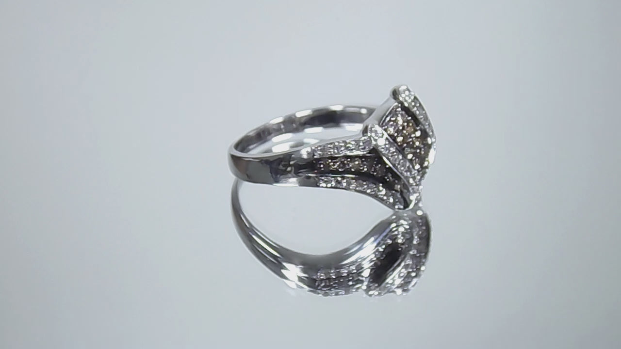 1ct TW Natural Chocolate & White Diamond Cluster Ring in 10K White Gold