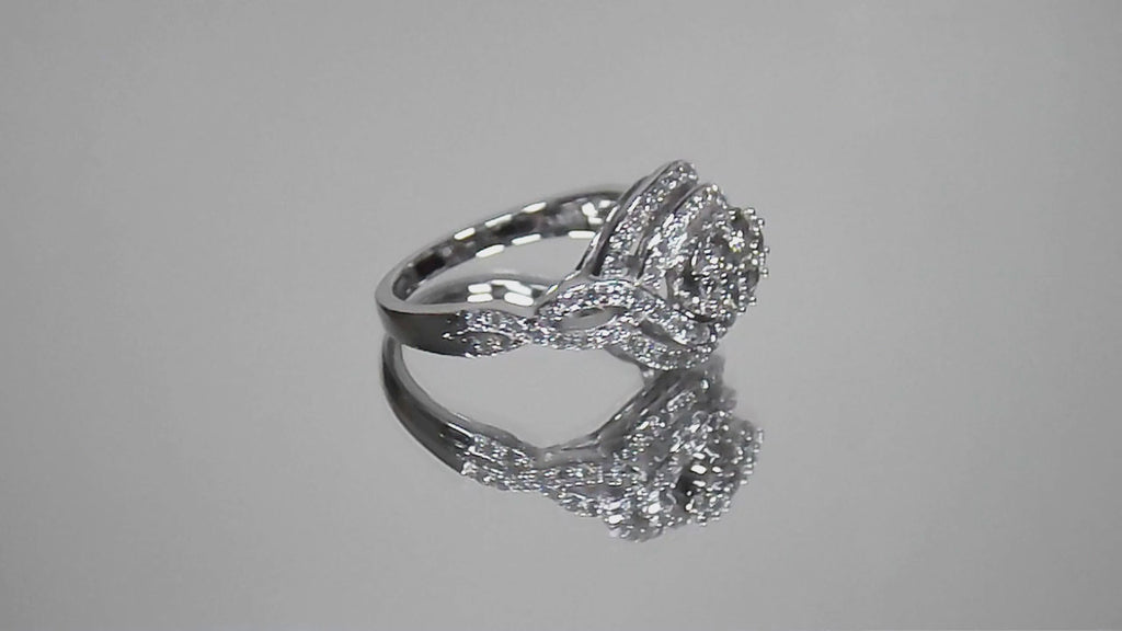 Women's 1.00ct TW Natural Diamond Double Halo Cluster or Cocktail Ring in Solid 14K White Gold