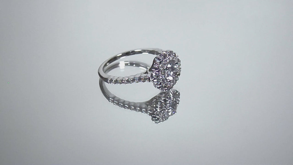 Women's 1ct TW Double Halo Flowery Natural Round Diamond Engagement Ring or Cocktail Ring in 14K White Gold