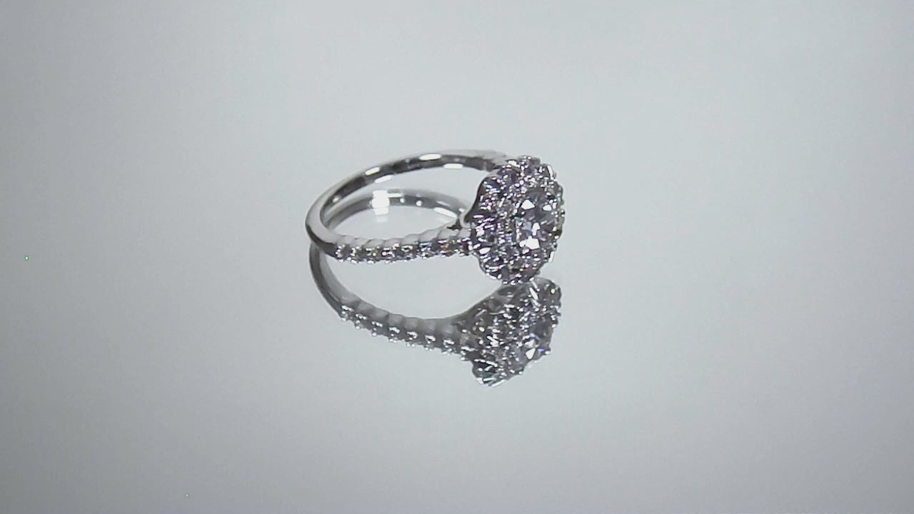 Women's 1ct TW Double Halo Flowery Natural Round Diamond Engagement Ring or Cocktail Ring in 14K White Gold