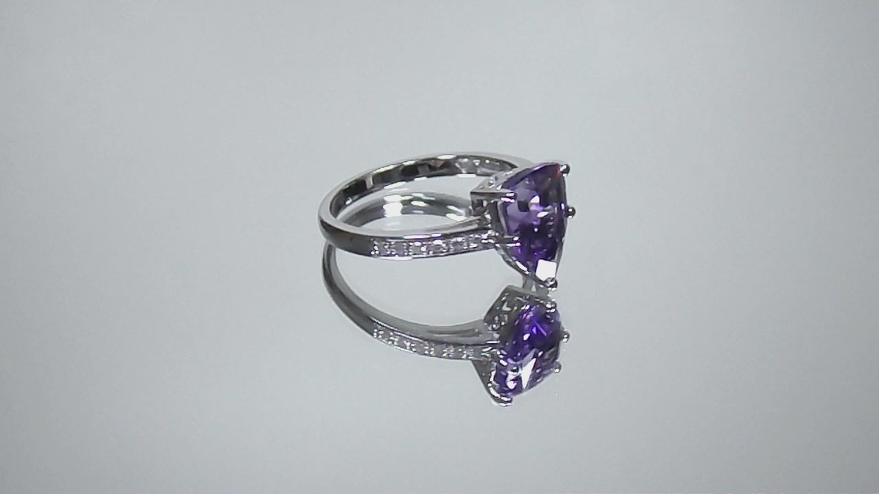 Women's 2.06ct TW Natural Pear Shape Amethyst & Diamond Ring in 14K White Gold