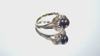ESTATE Women's 7mm Black Pearl & Natural Diamond with Leaf Design Ring in 14K Yellow Gold