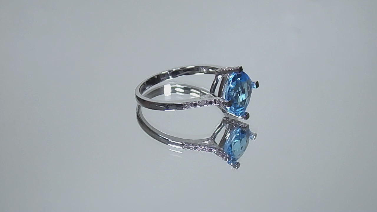 Women's 2.60ct TW Genuine Cushion Cut Blue Topaz & Diamond Ring in 10K White Gold