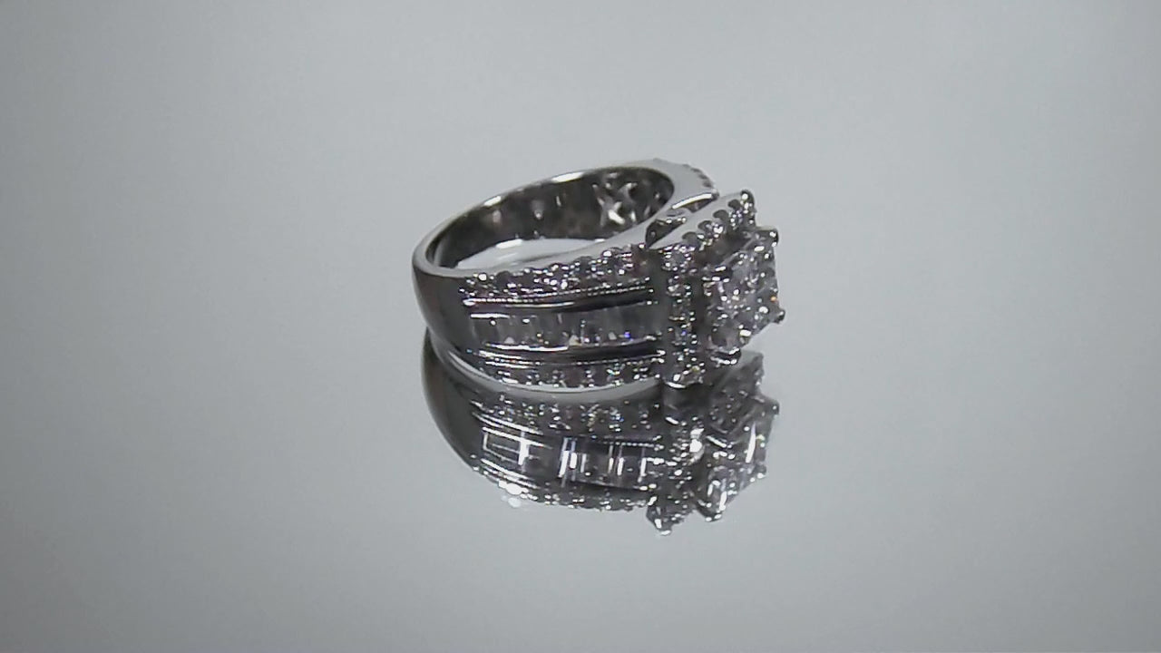 Women's 2ct TW Natural Princess Cut, Baguette & Round Diamond Ring in Solid 14K White Gold