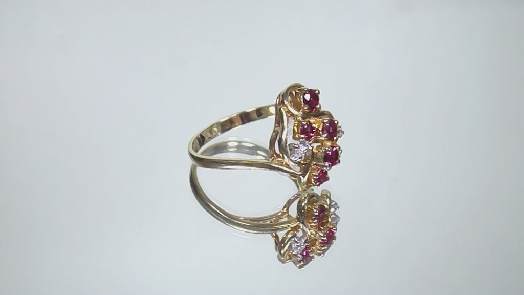 Women's .50ct TW Genuine Ruby & Diamond Cluster Ring in 14K Yellow Gold - All Natural Stones