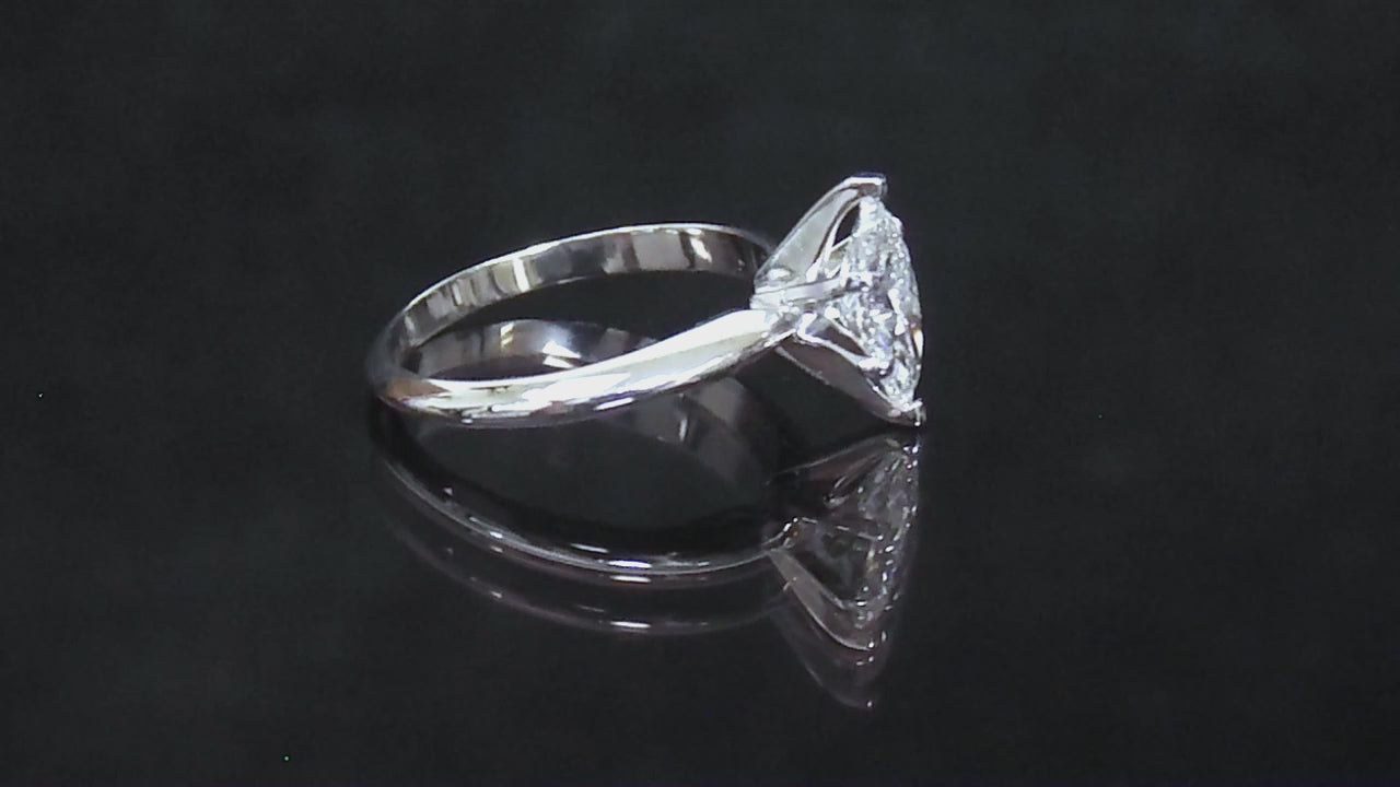 1.00ct NATURAL Marquise Shape Diamond Solitaire Engagement Ring (D,SI1) in Solid 14K White Gold