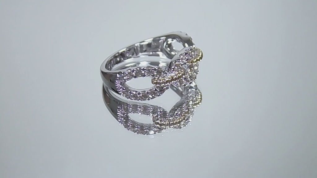 1.50ct natural diamond two tone white and yellow gold band rotating in a video on a white background.
