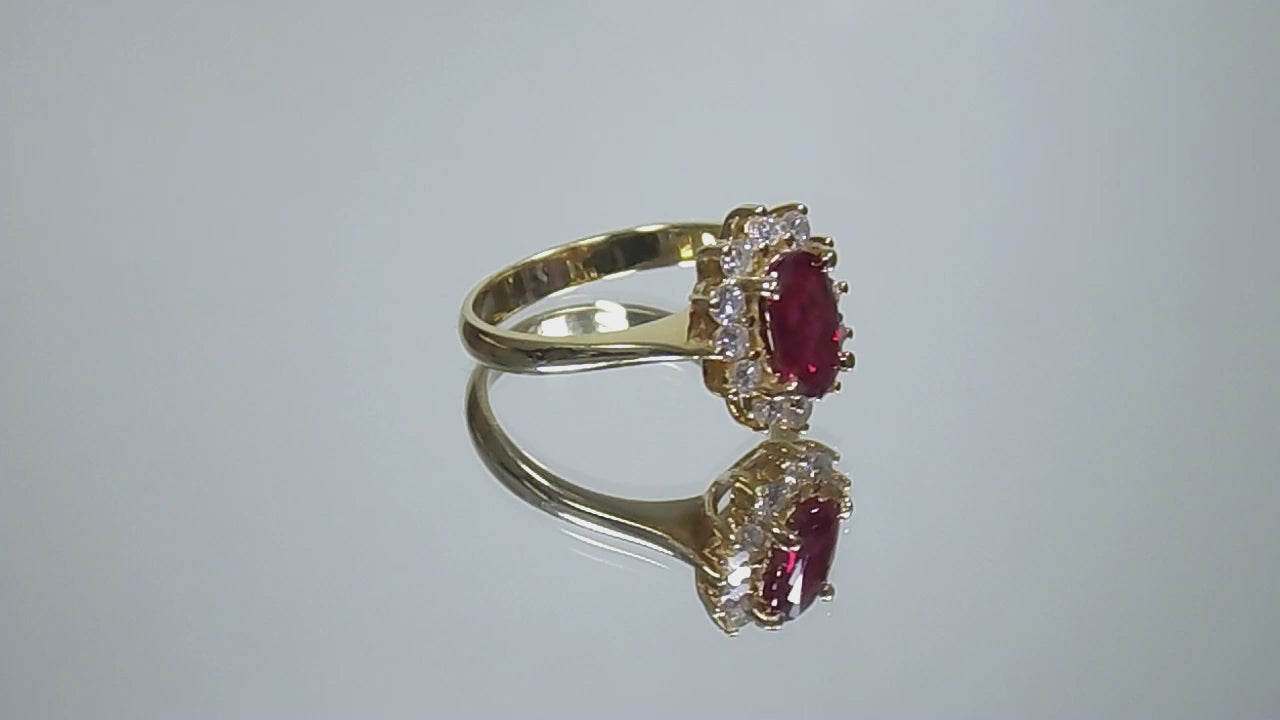1.46ct Natural & Genuine Oval Burmese Ruby & Diamond Ring in 18K Yellow Gold - GIA Certified Natural Burmese