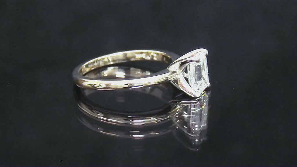 1.11ct NATURAL Emerald Cut Diamond Solitaire Engagement Ring in 14K Yellow Gold (White Gold Head)