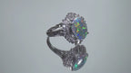 3.32ct TW Genuine Natural Opal from Lightning Ridge Australia with Natural Baguette & Round Diamond Accents in 14K White Gold