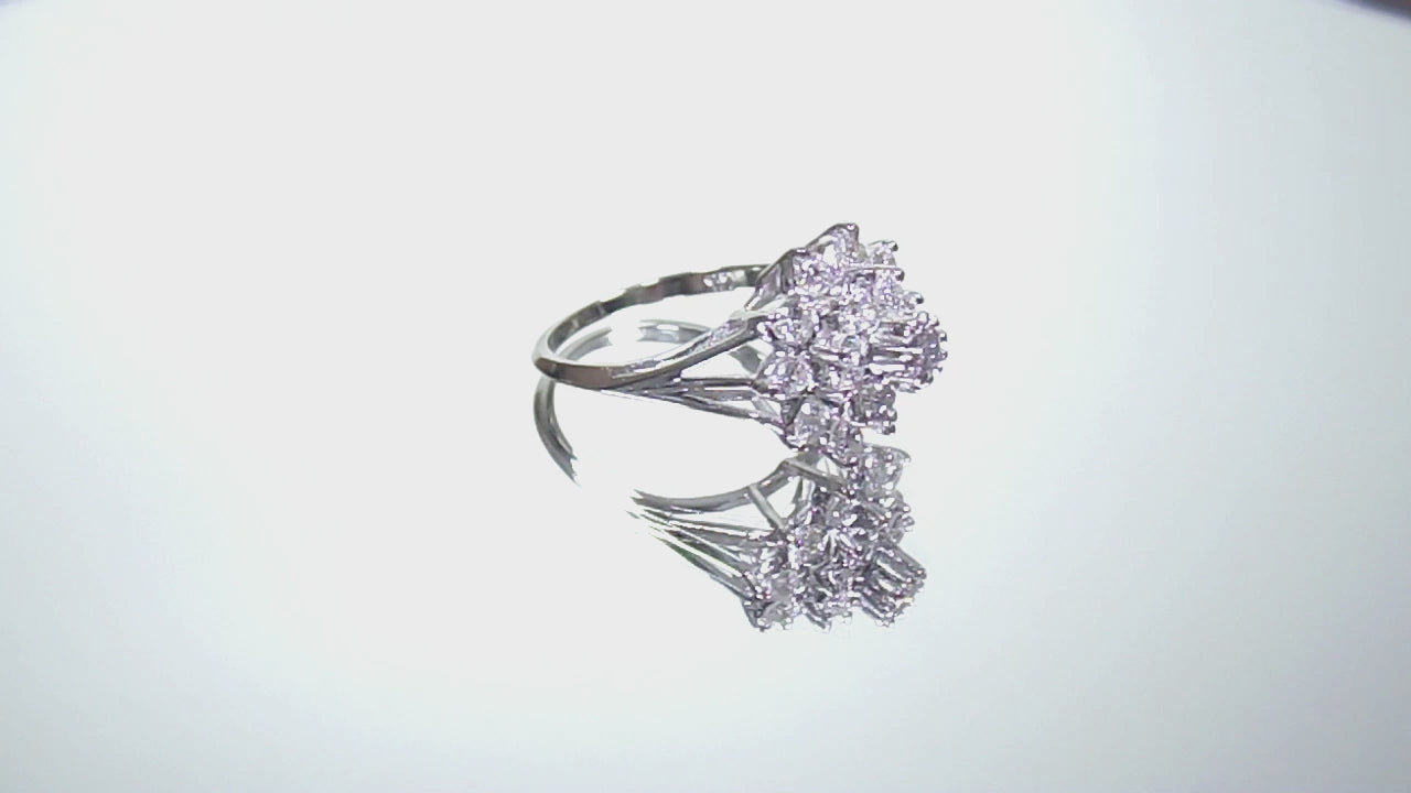 Vintage 1ct TW Natural Round Diamond Cluster Ring in Solid 14K White Gold