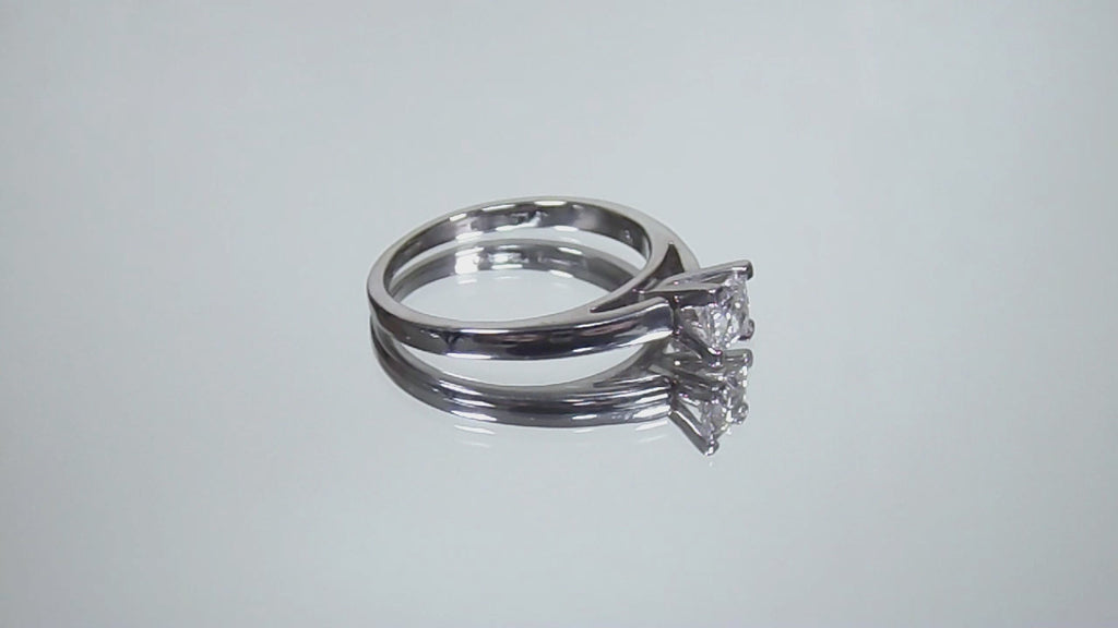 Estate Ring .51ct Natural Princess Cut Cathedral Style Diamond Solitaire in Solid 14K White Gold