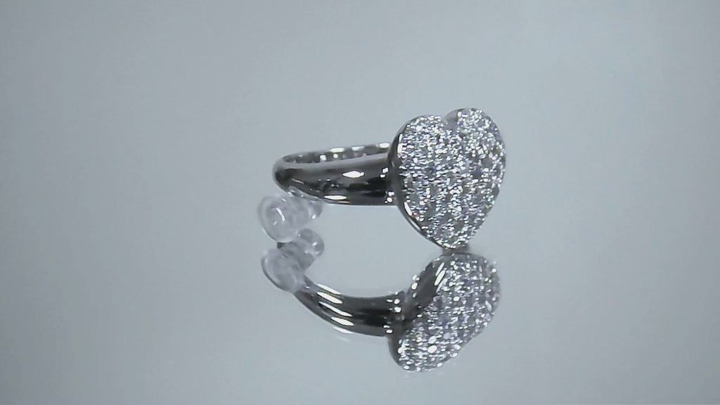Estate 1.00ct TW Natural Pave' Set Round Diamond Heart Shape Ring in Solid 18K White Gold