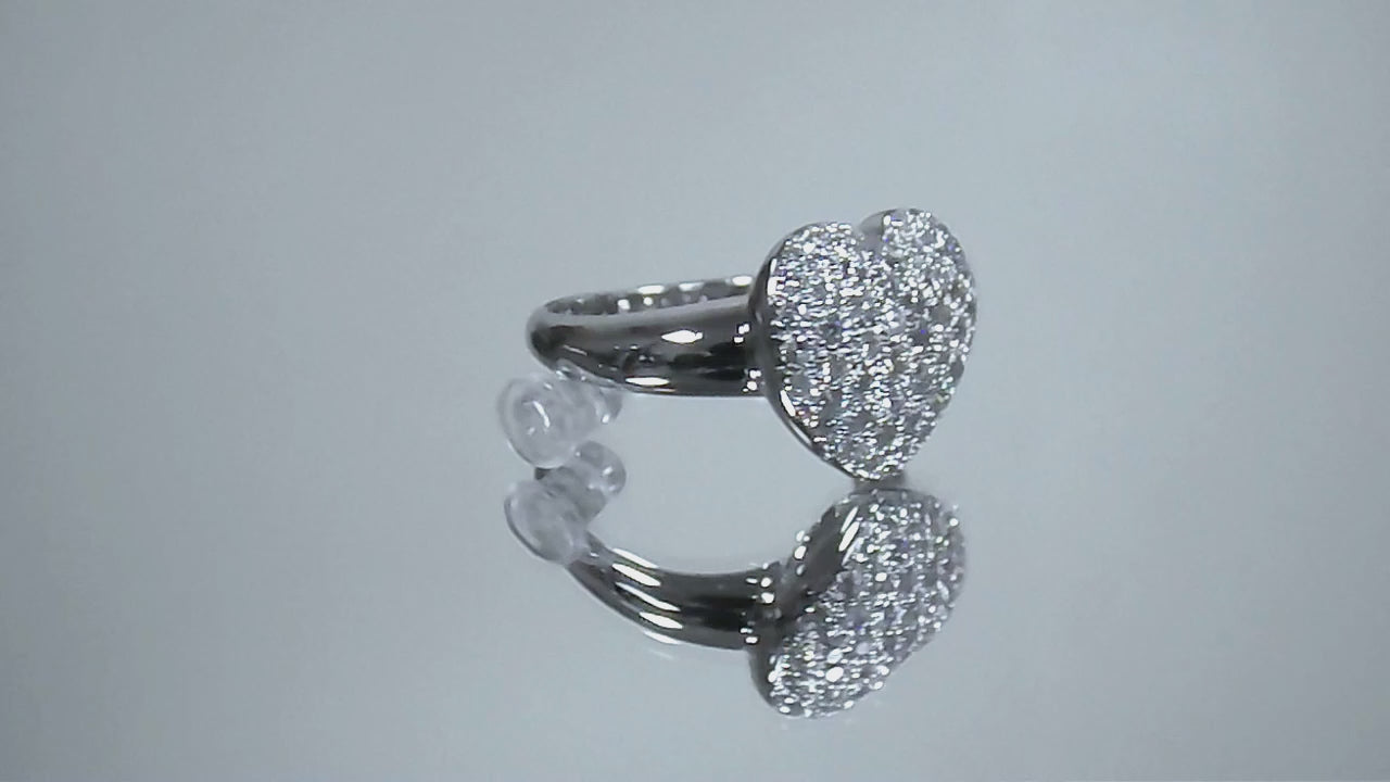Estate 1.00ct TW Natural Pave' Set Round Diamond Heart Shape Ring in Solid 18K White Gold