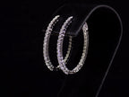 2.00ct total weight natural diamond in and out style oval hoops in 14K white gold. Side view.